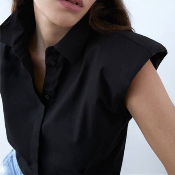 Zara women’s poplin shoulder pads shirt top Size L - Picture 6 of 9